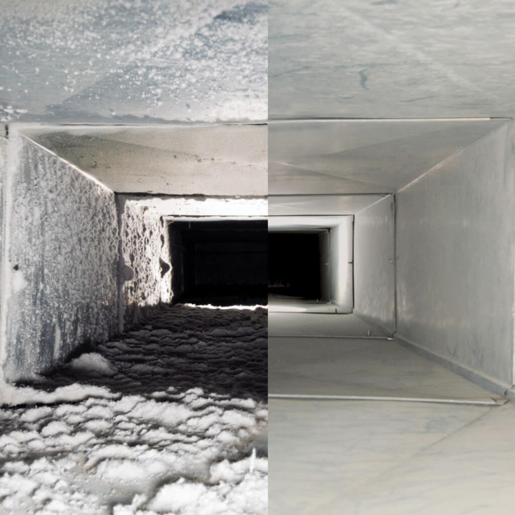 Before and after air duct cleaning from HSP