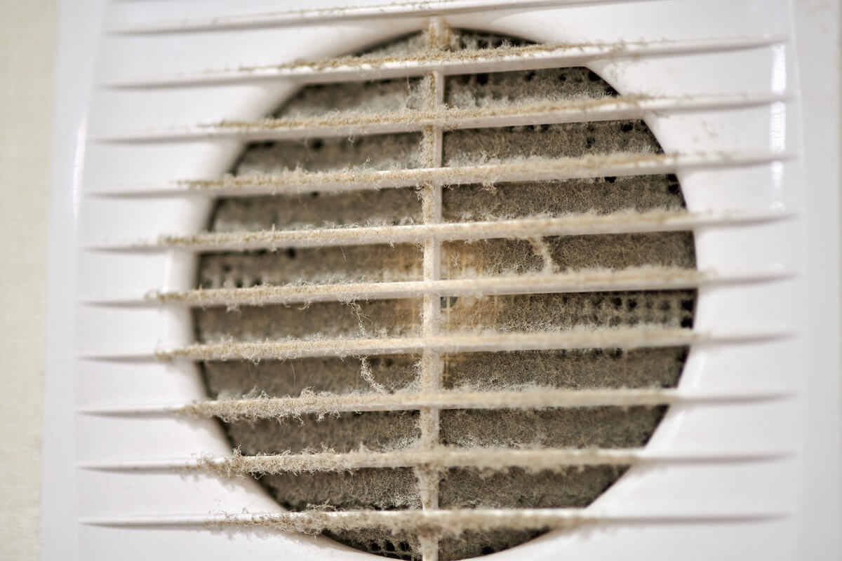 Dirty air ventilation grill of HVAC with clogged filter